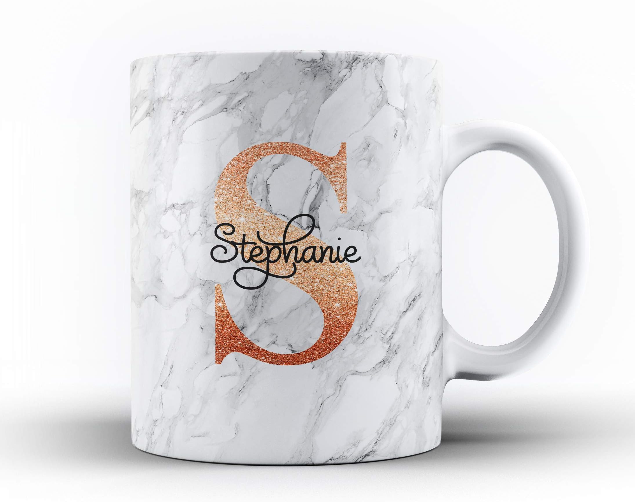 Personalised Marble/Pattern Mug. 16. Grey Marble with Gold Sparkle Initial