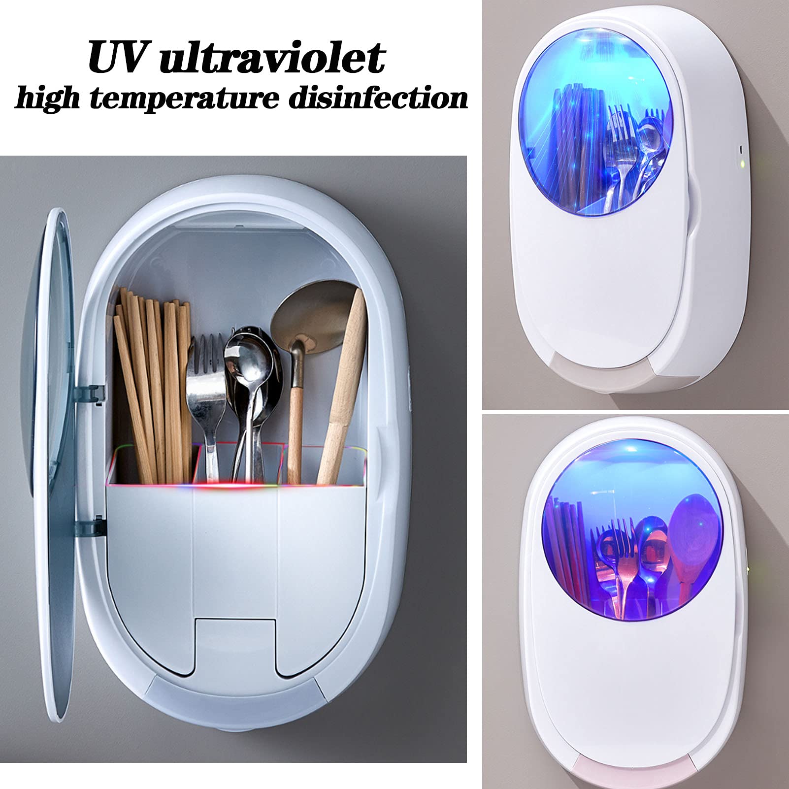 CGF- Máquina de Palillos de Tenedor de desinfección para Colgar en la Pared - Desinfección Ultravioleta, Desmontable para una fácil Limpieza - Almacenamiento de Cuchillos Que Ahorra Espacio