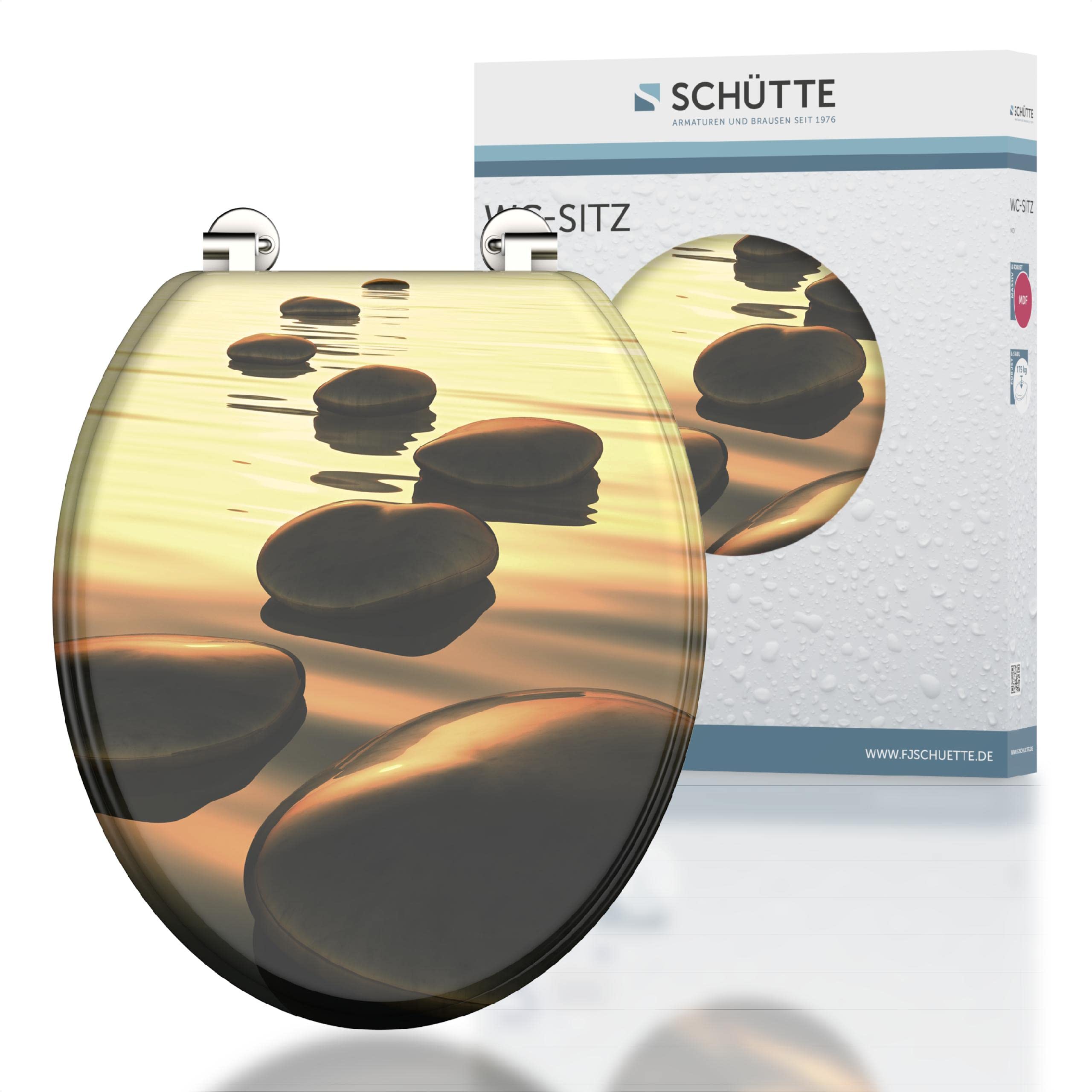 Schütte Sedile Anima in Legno Sea Stone, Adatto per Molti WC in Commercio, Carico Massimo degli occhialini 150 kg, Motivo Pietre su Occhiali e Coperchio 80027