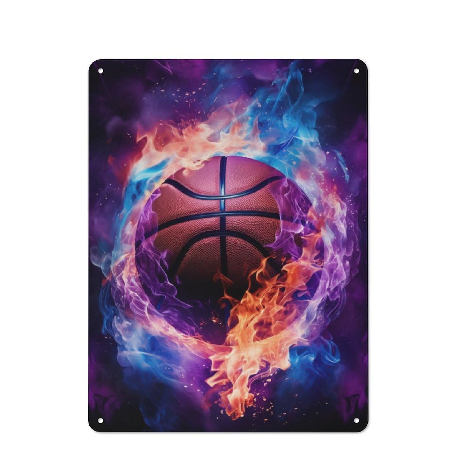 Junmoney Flame Engulfed Basketball Retro Metal Wall Sign 40X30cm With For Living Room Wall, For Vintage Wall Decor Fans, For Themed Room Decoration