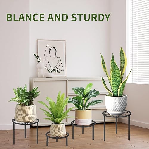 Miniatura 3 de Juego de 5 estantes de metal para plantas en maceta, estantes resistentes para plantas de diferentes tamaños, estantes de flores de hierro,