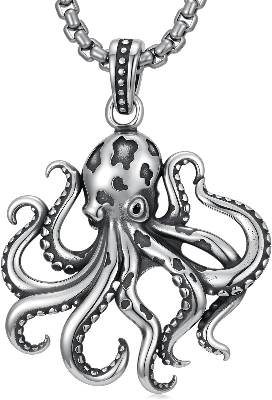 Octopus Necklace 925 Sterling Silver Octopus Pendant Jewelry for Men, w/Stainless Steel Chain 22''+2''