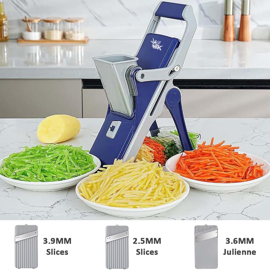 F K FOREVERKITCHEN Versatile Vegetable Cutter - 15 Different Cuts | Adjustable Vegetable Chopper for Kitchen Use | Mandoline Slicer (Blue)