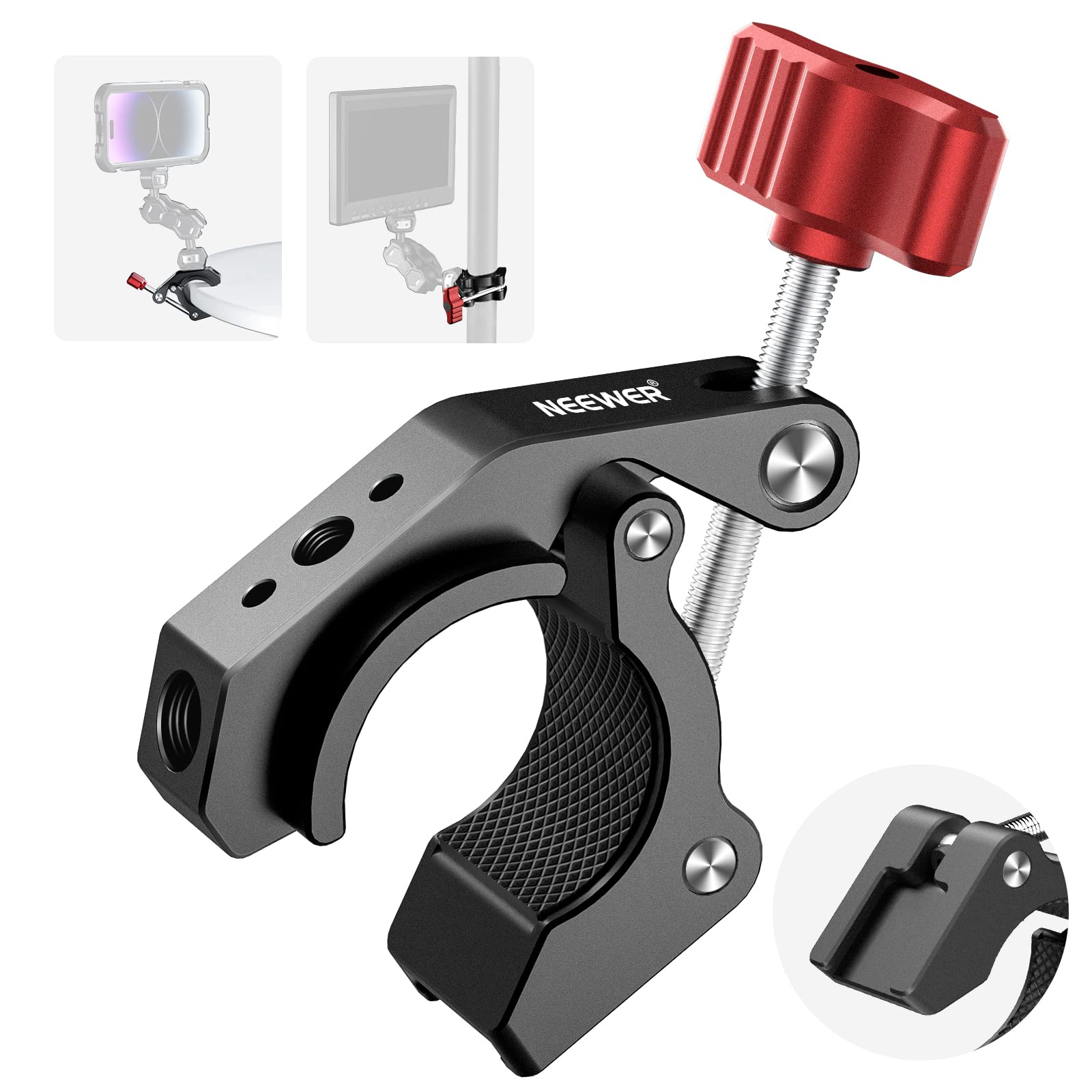 Super Morsetto Per Fotocamera A Forma Di Granchio Con Fori 1/4 E 3/8 - Porta Accessori In Alluminio, Portata 2kg, Per GoPro, DSLR E Luci