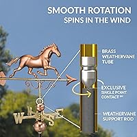 Vista 5 de Good Directions Veleta de cobre puro Galloping Horse, incluye soporte de techo ajustable para una fácil instalación, cobre pulido a mano