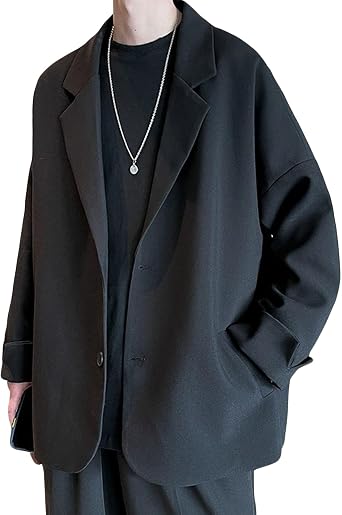 Mens Korean Style Business Suit Coat Men Oversized Loose Suit Jackets Casual Blazer Sport Coat