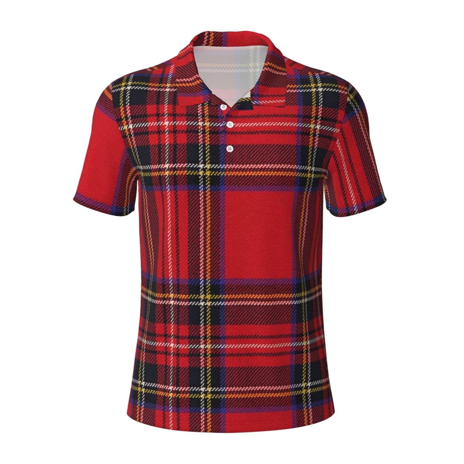 Fwjzdsp Unisex As Pic Royal Stewart Tartan Men's Shirts Fashion Quick Dry Short Sleeve Golf Shirt