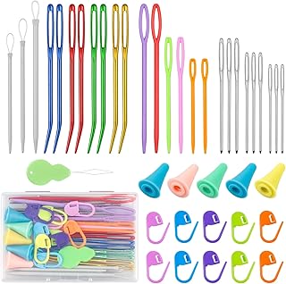 43 Pcs Yarn Needles Set,FIVEIZERO Assorted Yarn Needles Bent Tapestry Needle Weaving Needle Darning Needles Big Eye Blunt Knitting Needles with Stitch Markers for Knitting Crochet