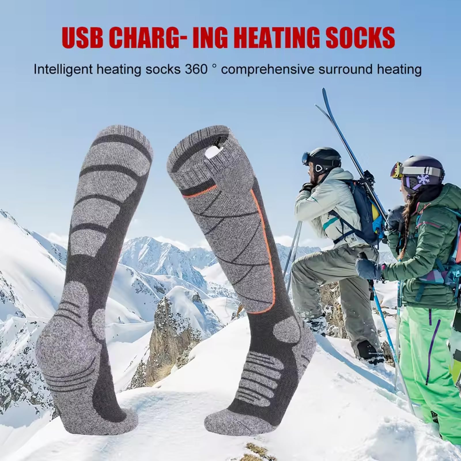 Beheizbare Socken mit wiederaufladbaren 4000mAh, Elektrisch Beheizte Socken für Damen Herren, Heizsocken mit 3 Heizstufen, Wärmesocken Fußwärmer für Winter Skifahren Camping Radfahren