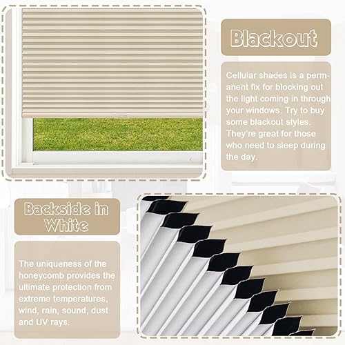 Miniatura 4 de Keego Persianas opacas sin cordones de arriba hacia abajo y hacia arriba para el hogar, cortadas a medida, con cancelación de ruido, para ventanas,