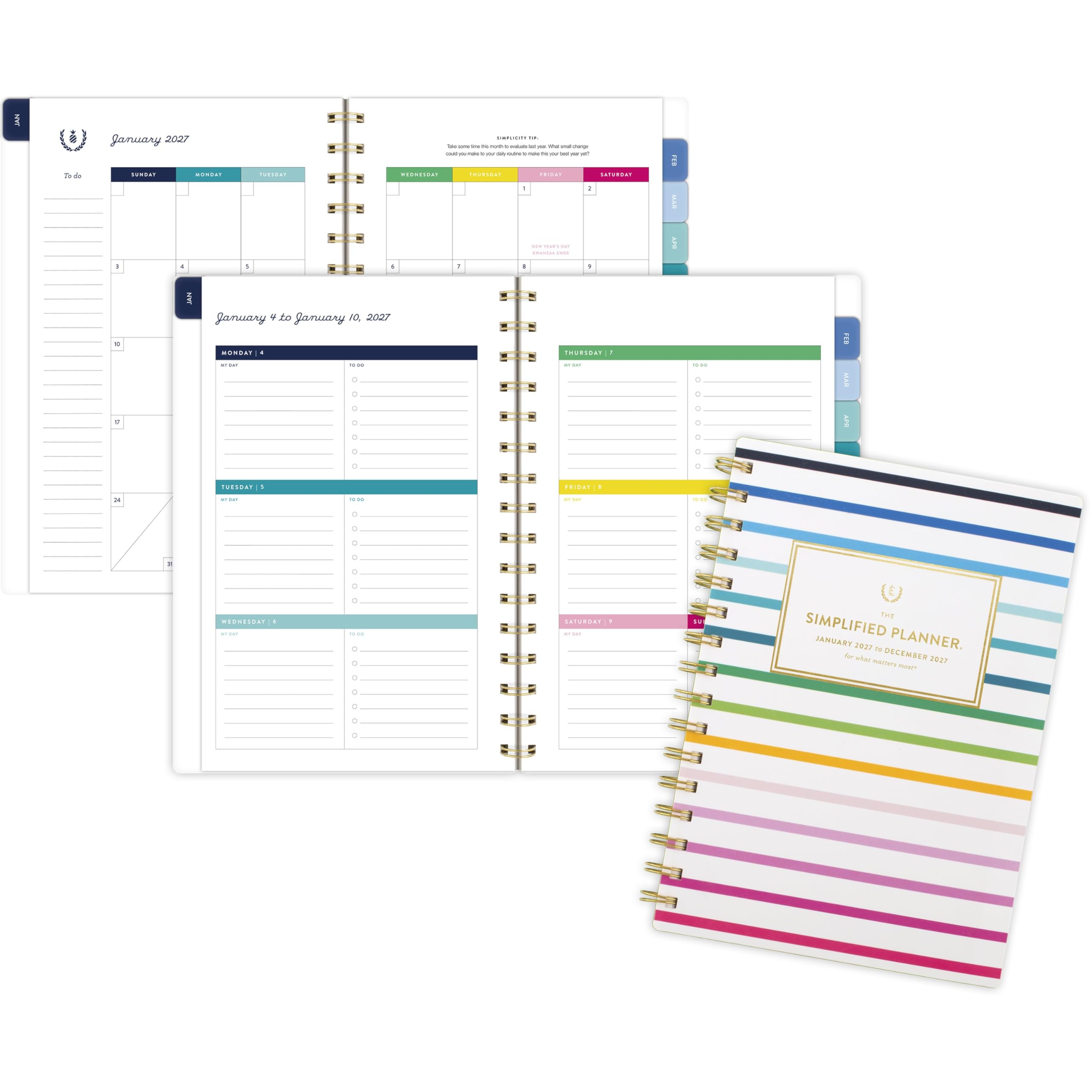 AT-A-GLANCE EL57-200-27 Planer 2027, vereinfacht von Emily Ley, Wochen- und Monatsplaner, 14 x 21,6 cm, Happy Stripe