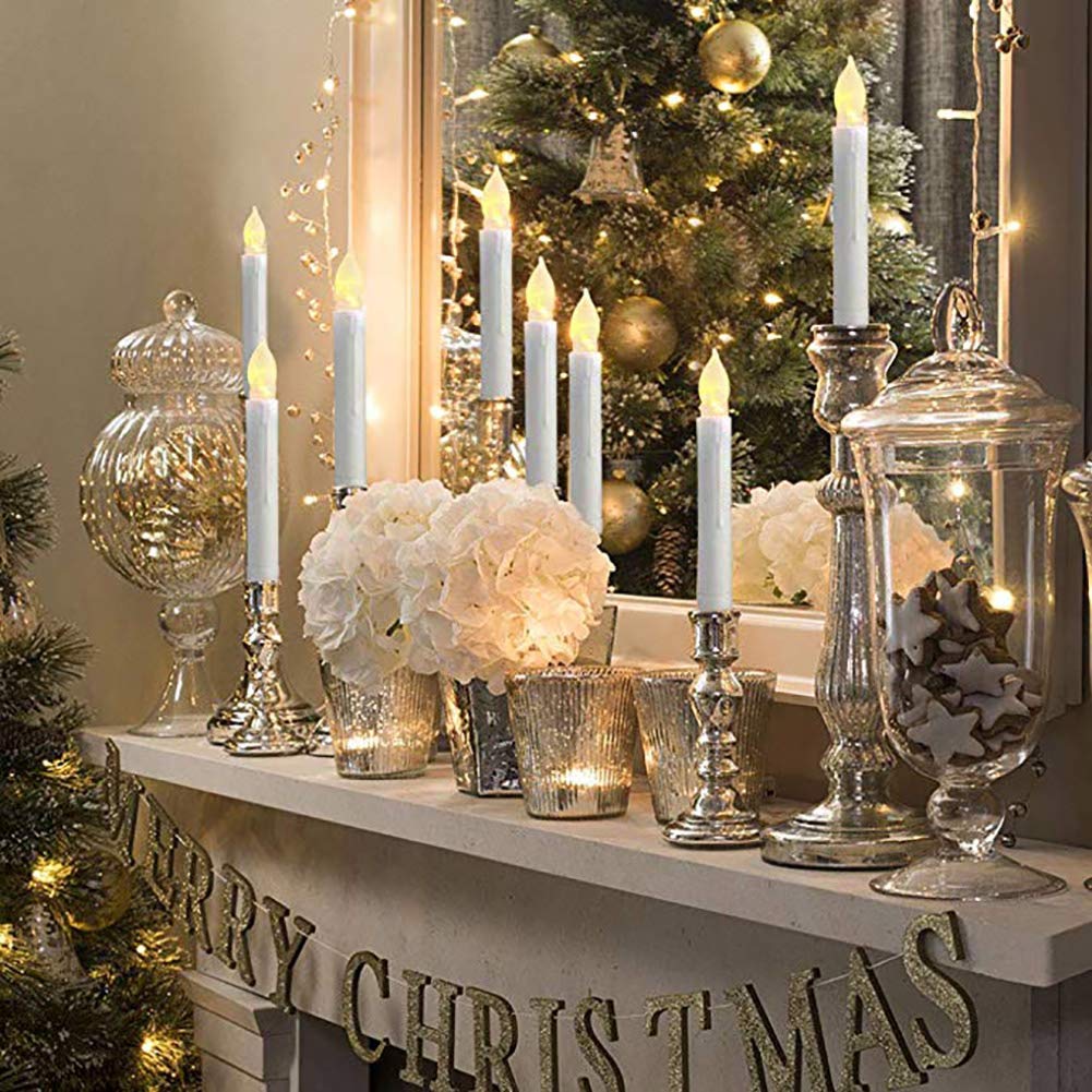 Set di 12 candele a LED senza fiamma, luce bianca calda tremolante, funzionamento a batteria, mini candele elettriche affusolate per Halloween, Natale, feste, decorazioni nuziali Art Deco