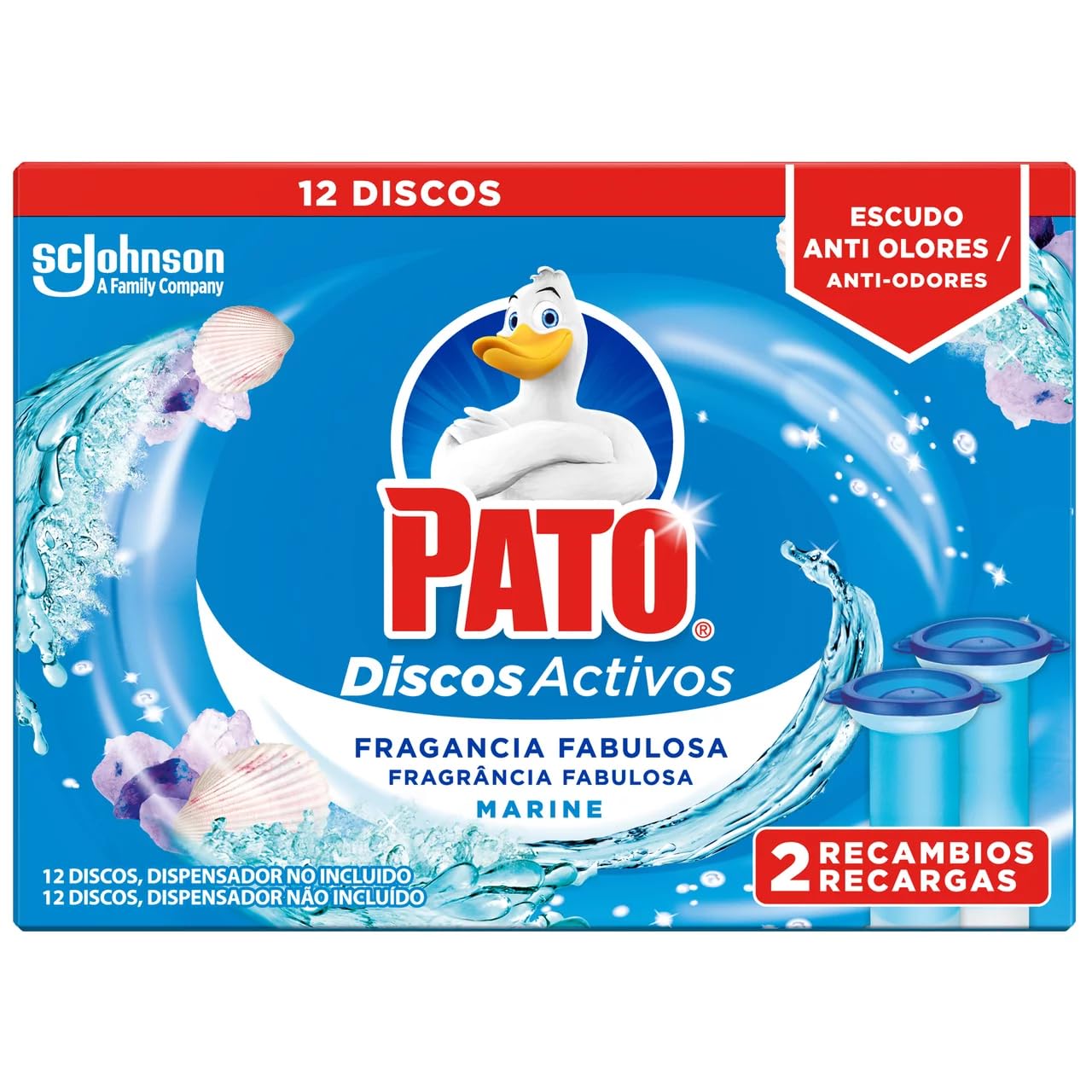 Recambio de discos de inodoro con aroma fresco, 2 unidades x 36 ml, paquete de 6
