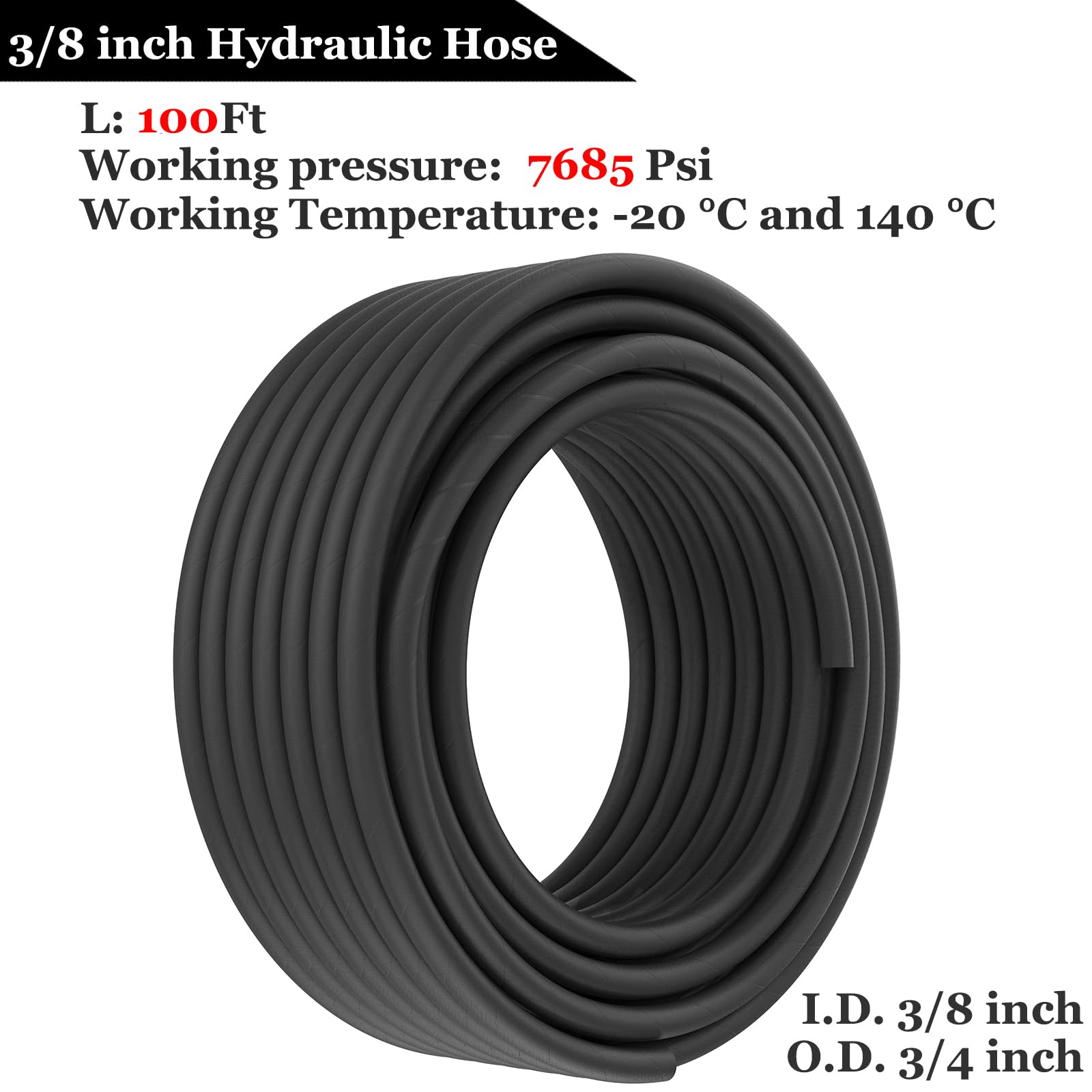 30 m Hydraulikschlauch mit 20 Stück 0,95 cm Armaturen | JIC 37° weibliche und NPTF-Stecker, Hydrauliköl flexibel, -20 ℃ bis 140 ℃, gewickelt, W.P.7685PSI