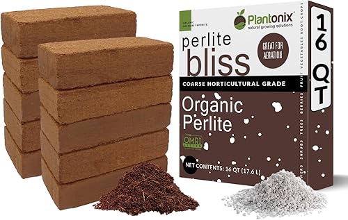 Coco Bliss - Ladrillos de 22.93 oz (paquete de 10) + Perlite Bliss (16 cuartos de galón) - Ladrillos de coco y perlita orgánica para plantas -