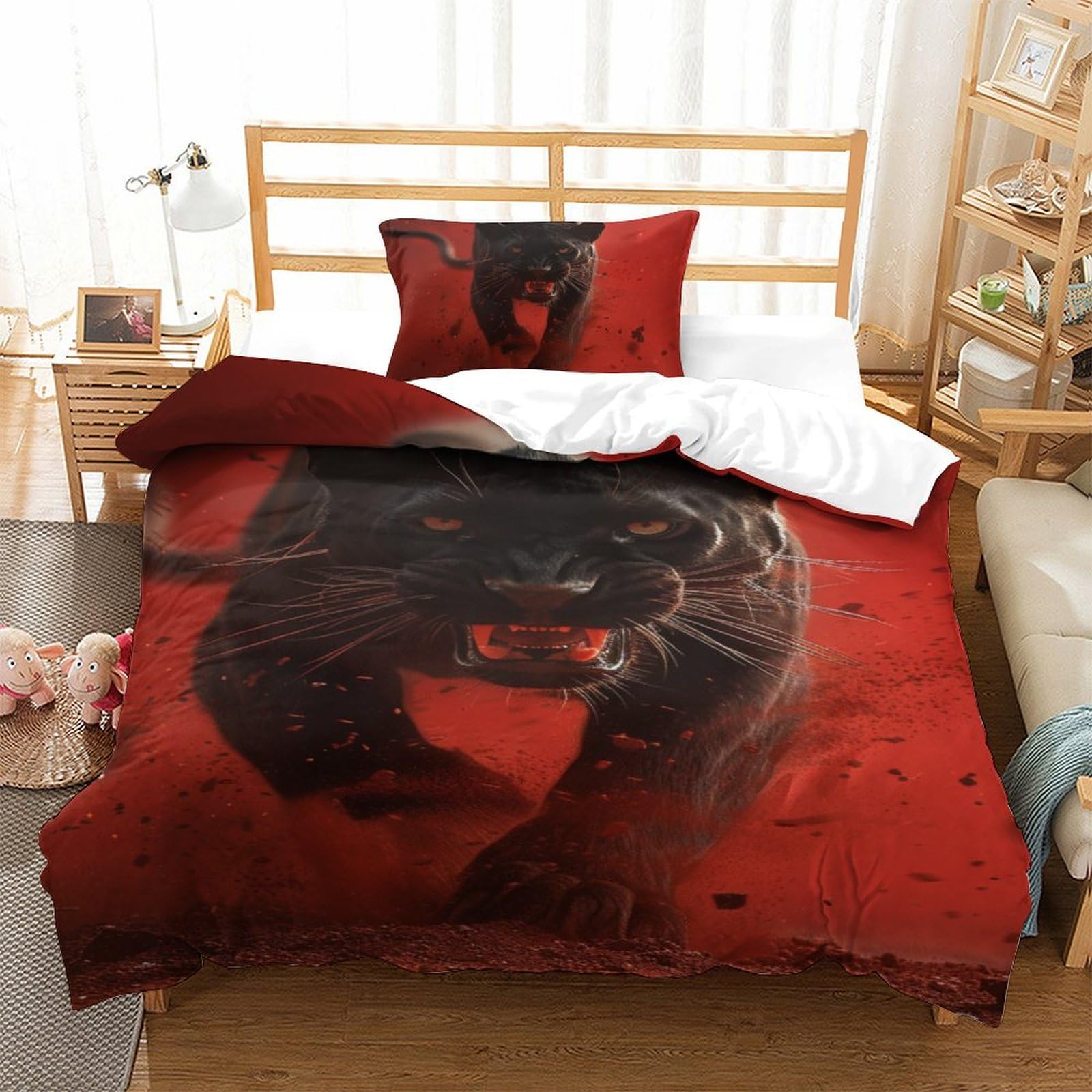 Parure de lit panthère noire anti-plis en tissu microfibre respirant pour le lit d'un enfant