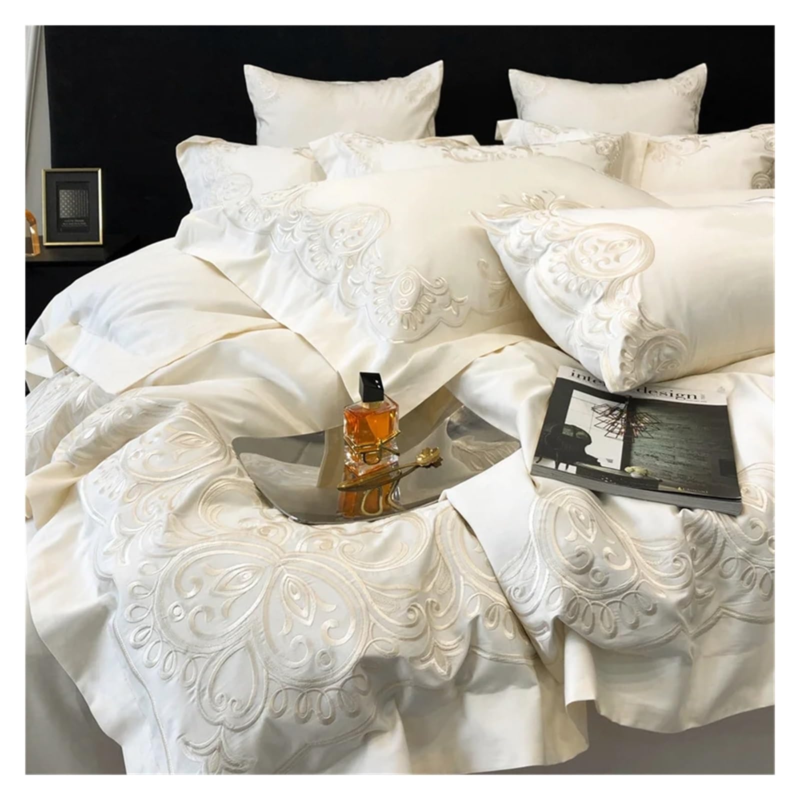 bawełna egipska, Kremowy biały różowy czerwony 1000TC egipska bawełna luksusowy(Bianco,Queen Size 4pcs)