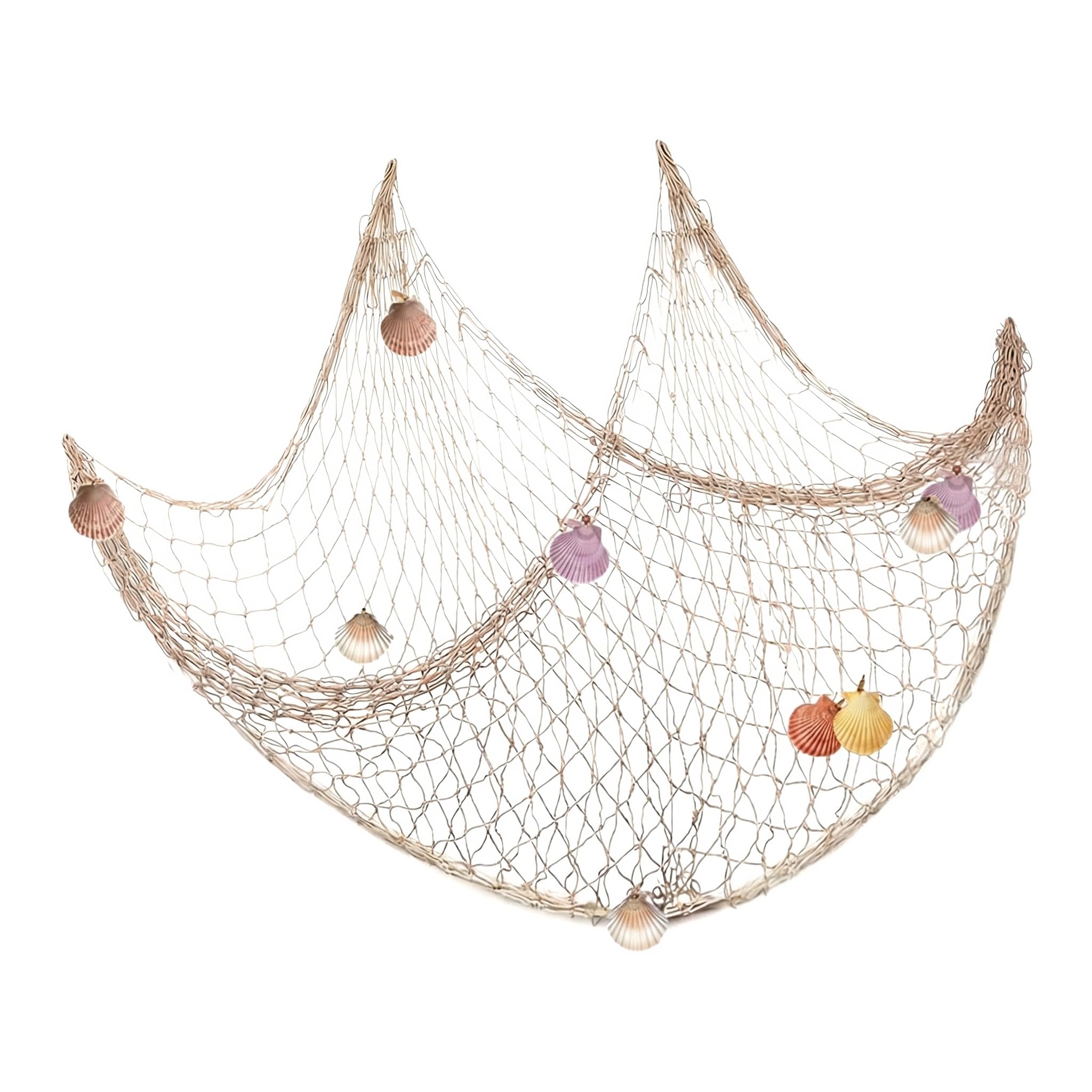 OYUUJII 100 x 200 cm Fischernetz Deko mit Muscheln Wandgitter Netz Beige | Dekoratives Fischernetz Muscheln Deko Netz Maritim Fischer Netz für Party Home Wohnzimmer Schlafzimmer Dekoration