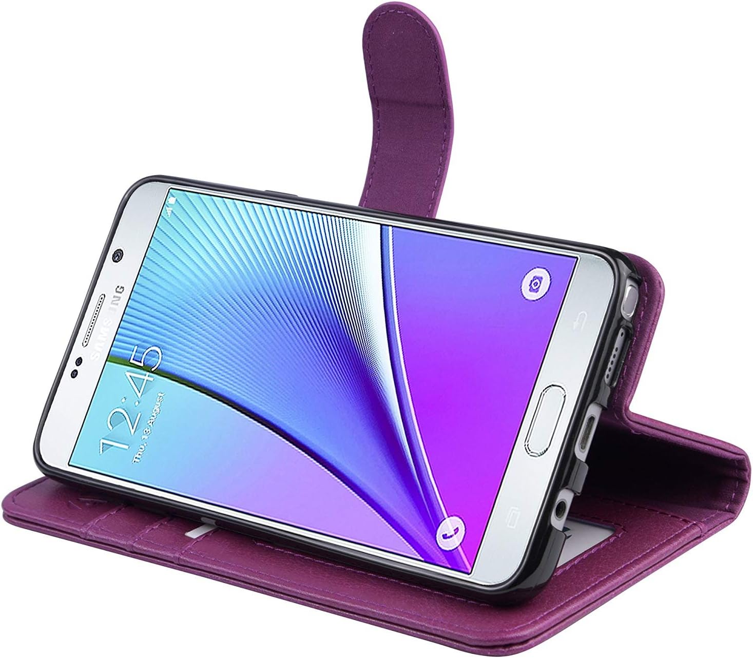 Note 5 Case, Abacus24-7 Samsung Galaxy Note 5 Wallet with Flip Cover and Stand, Purple