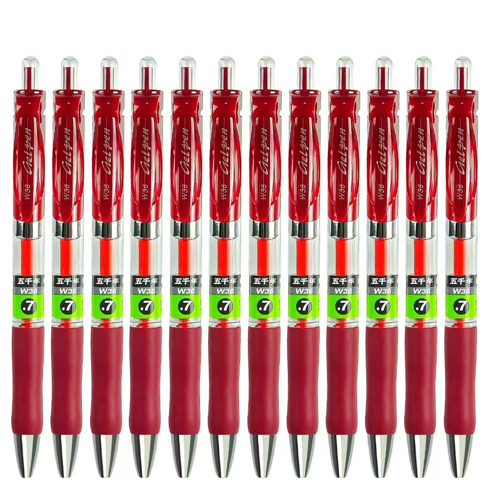 Lot de 12 stylos à encre gel lisse à séchage rapide pour homme et femme, stylos à bille de 0,7 mm pour écrire, journal, bureau, école, maison et travail (rouge)