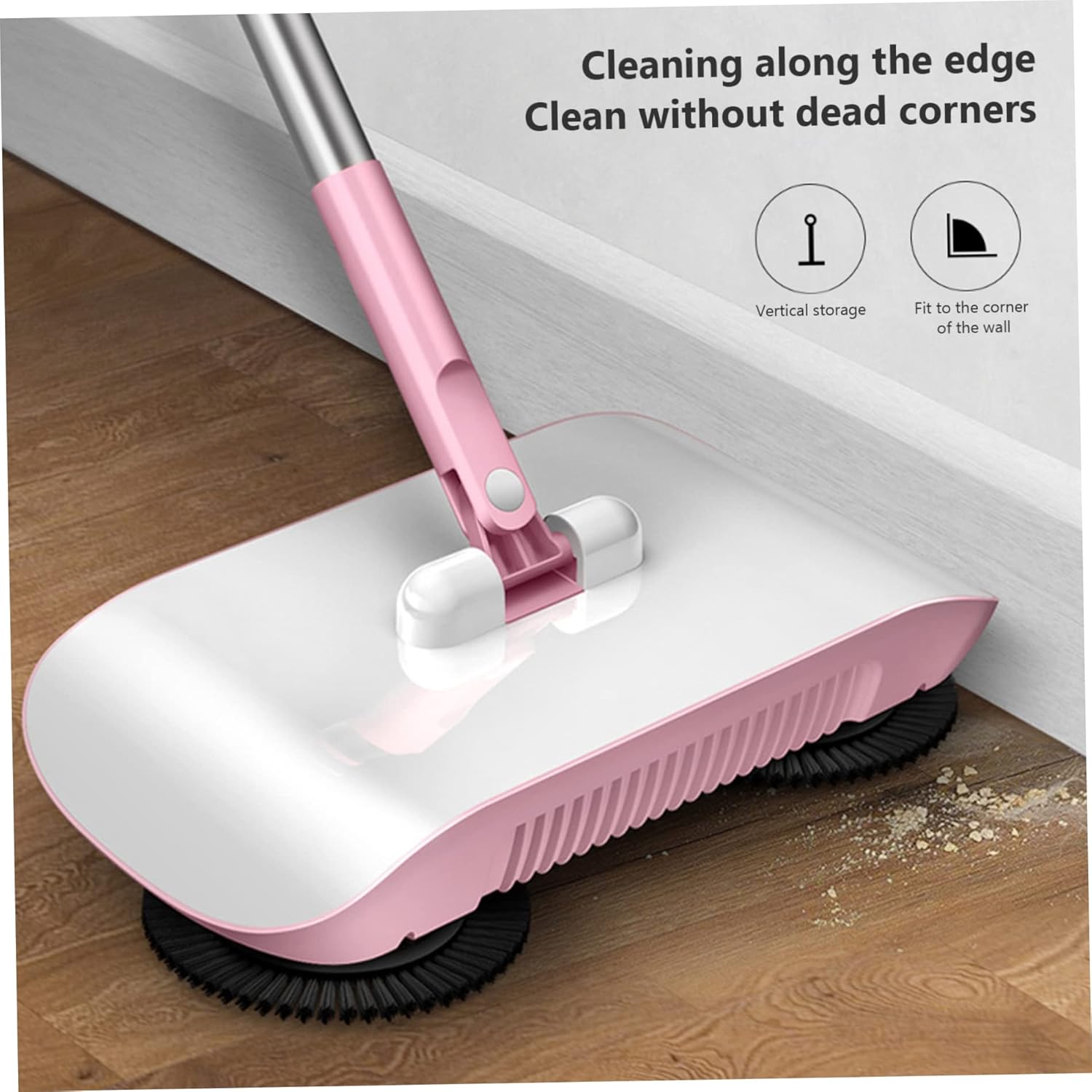 Hand Push Sweeper, 3 in 1 Household Sweeper Vacuum Cleaner, Crumb Sweeping Mop, Easy to Use Microfiber Mop Home Cleaning Tool for Home Use (Pink)