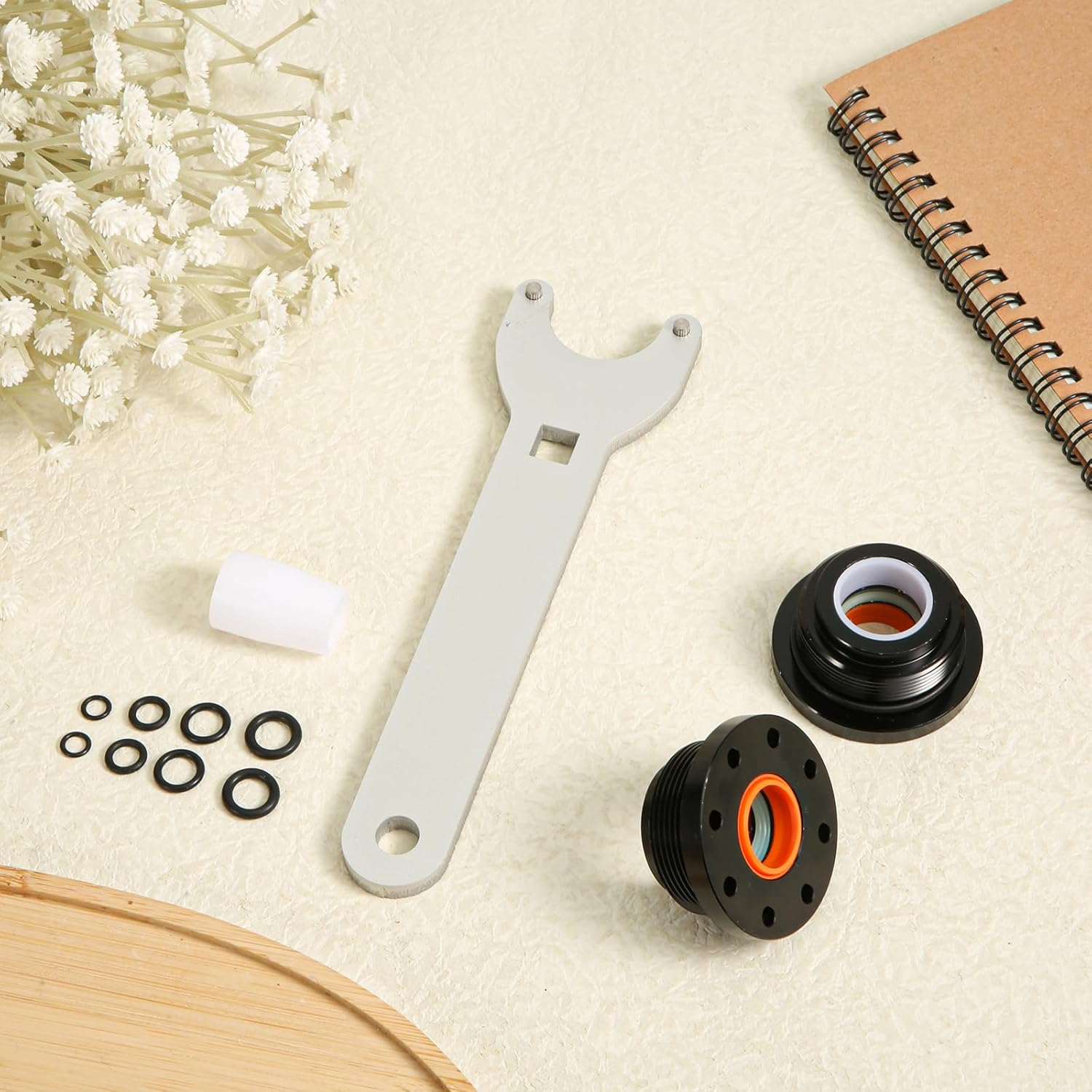 Seal Kit for Seastar HC5345, Front Mount Hydraulic Steering Cylinder Seal with Pin Wrench Hydraulic Steering Seal Kit for Seastar