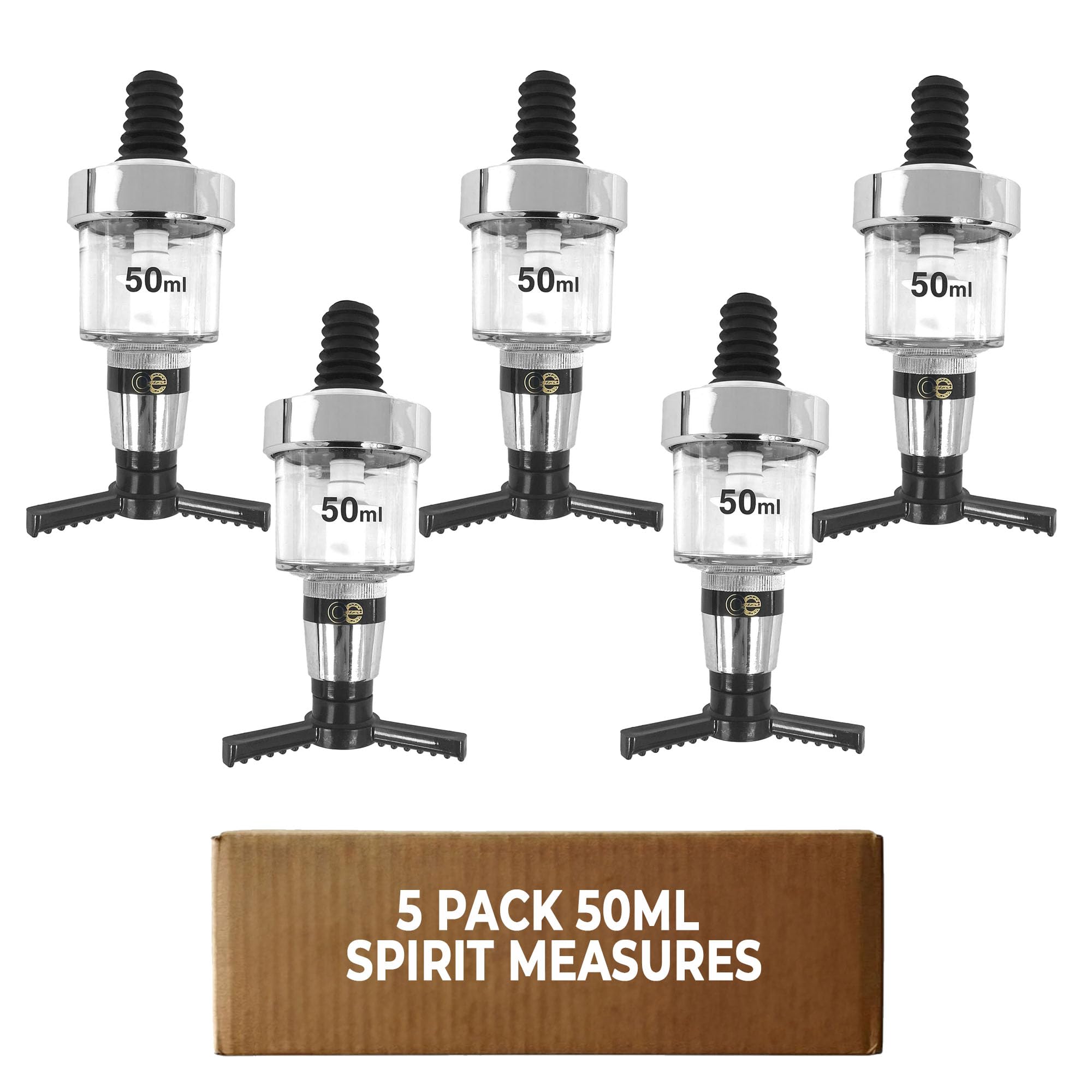Chabrias Ltd Chrome Optic Spirit Measure – CE Government Stamped, UK Made Wall Mounted Optic Dispenser for Spirits, Ideal for Home Bars, Pubs & Commercial Bars (5, 50ml)