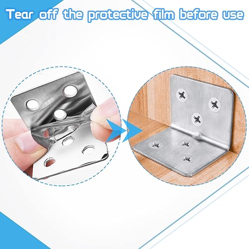 Vista 4 de 26 soportes en L + 156 tornillos, soporte de esquina pequeño de acero inoxidable para estantes de madera, mesas y armarios