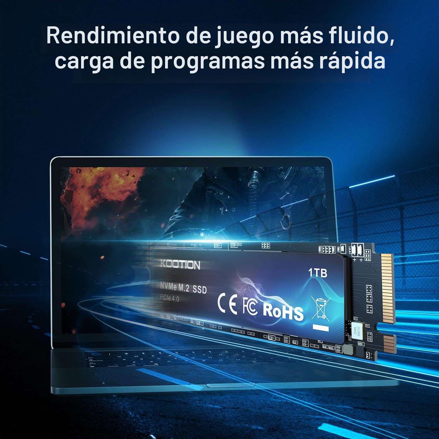 KOOTION SSD M.2 PCIe Gen4 NVMe 512GB Internal de Alto Rendimiento de hasta 5000MB/s Compatible con PC Portátiles y de Sobremesa-Negro