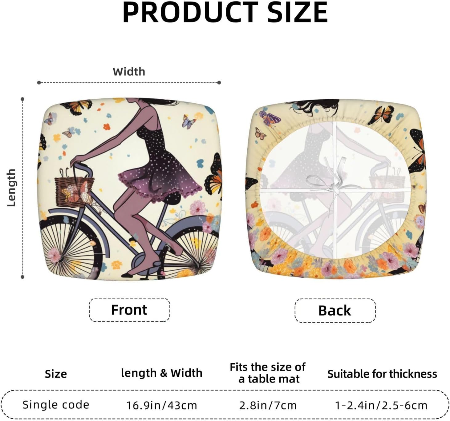 Girl Bike Butterfly Print Square Cushion Covers 6 Pcs Set Elastic Non-Slip Seat Cushion Slipcovers Pet Furniture Protectors for Chair, Sofa