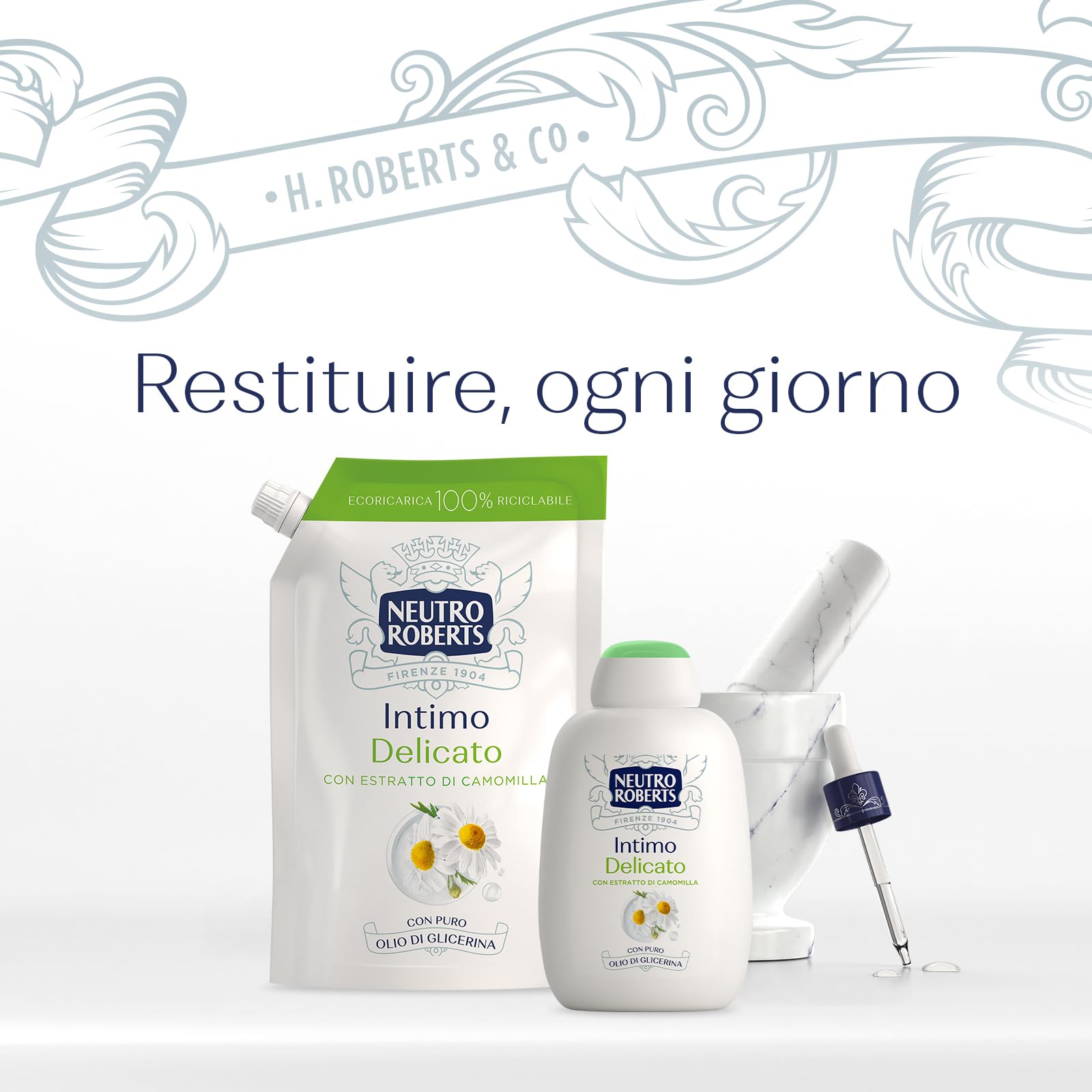 Neutro Roberts, Ecoricarica Detergente Intimo Delicato, Ricarica Detergente per l'Igiene Intima con Camomilla, 100% Naturale - Adatto a Pelli Sensibili, Per Donne e Bambini - Flaconi da 400 ml