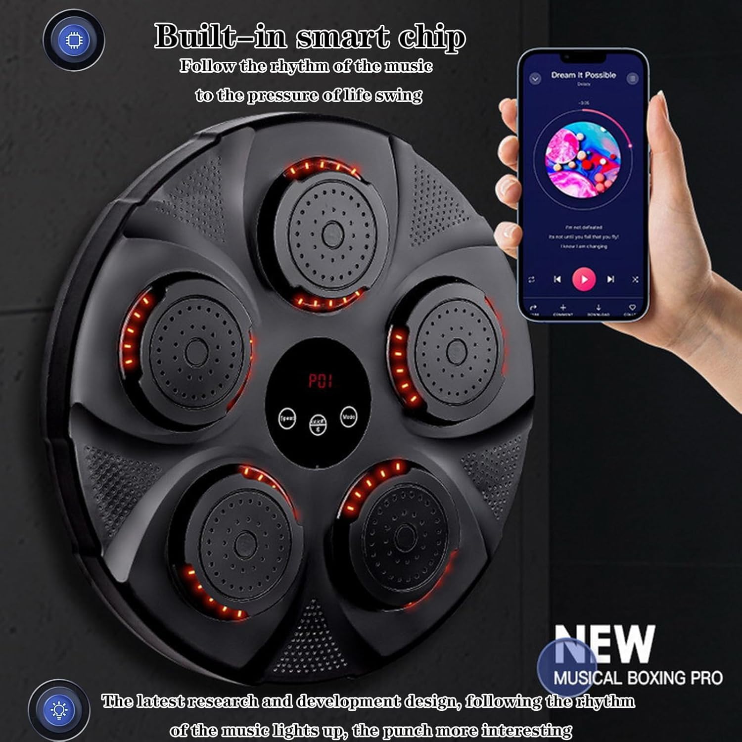Drumstone (๐ญ๐ฌ ๐ฌ๐ฒ๐ฎ๐ฟ๐ ๐ช๐ฎ๐ฟ๐ฟ๐ฎ๐ป๐๐) Home Workout Boxing Trainer with Sync Punch Beats, Timer & Real-Time Feedback 2