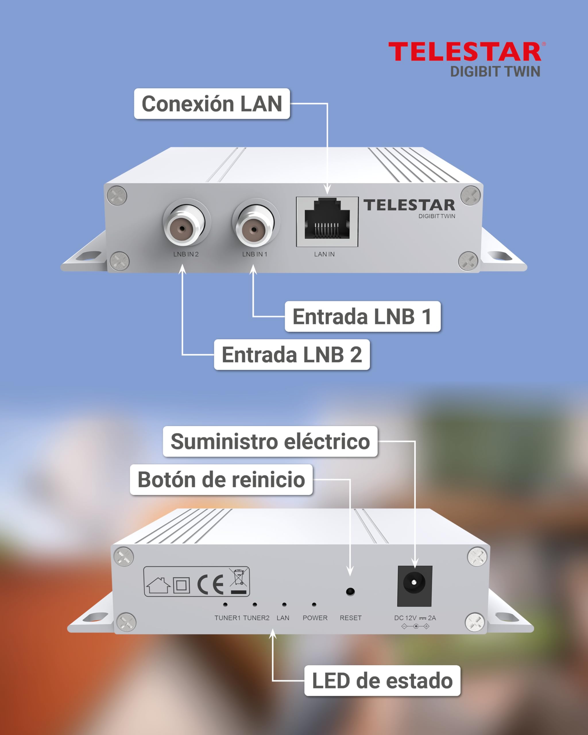 TELESTAR DIGIBIT Twin – Sat>IP Router para 2 usuarios – Plata | Transmisión de señales satélite en la red doméstica, transmisor de red, HDTV
