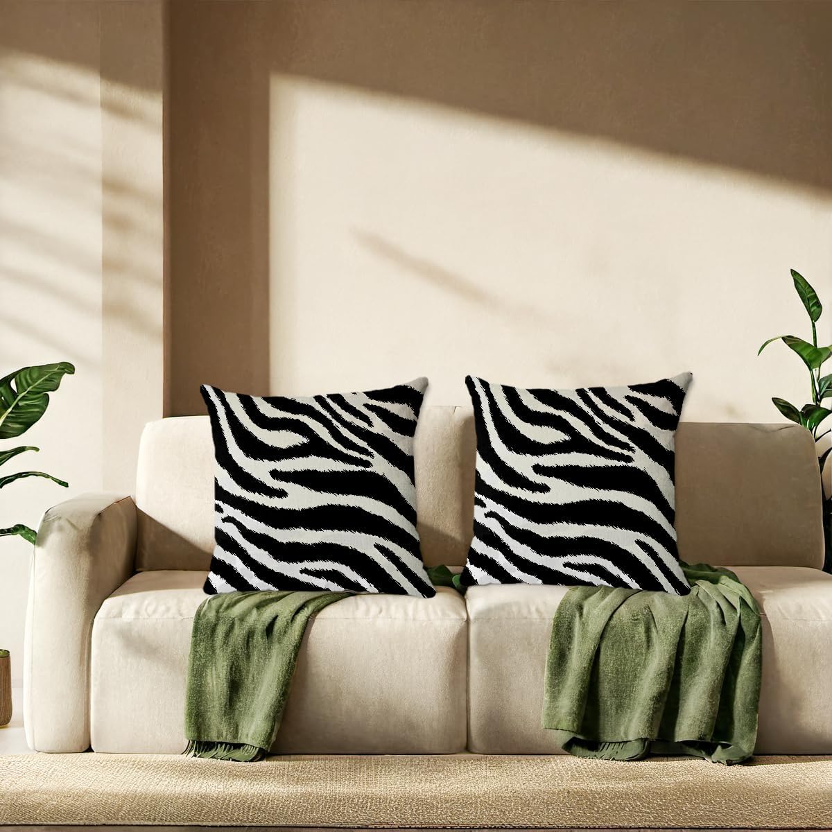 2Pcs Zebra Print Striped Pillow Covers, Black White Print Modern Decor Throw Pillow Square Cushion Covers 18x18 inch Nursery Living Room Home Decor for Car Bed Couch - Image 2