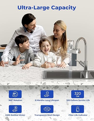 Miniatura 8 de Reinmoson Filtro de agua de grifo para fregadero indicador de vida útil y carcasa transparente, sistema de filtro de agua de grifo de 400 galones