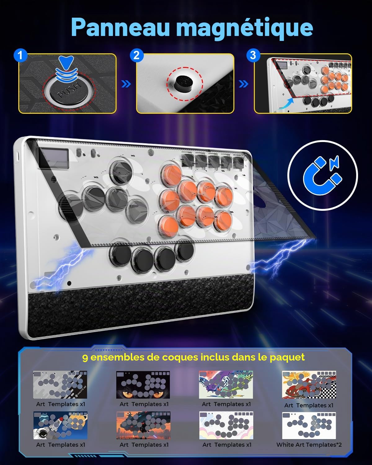 Haute42 C-AT Bâton d'arcade sans levier pour PC/PS3/PS4/Switch Game, contrôleur d'arcade avec câble de sécurité et support Turbo Swap et SOCD Blanc