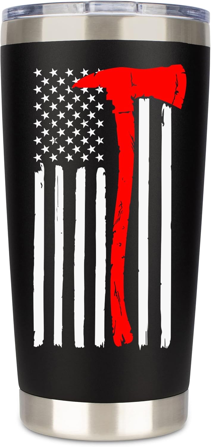 Firefighter Gifts for Men | Stainless Steel Travel Tumbler/Mug with Lid for Coffee Cup| Thin Red Line Flag Design for Fireman | Fire Department | First Responder Valentine's Day Gift (20oz Black) - Image 8