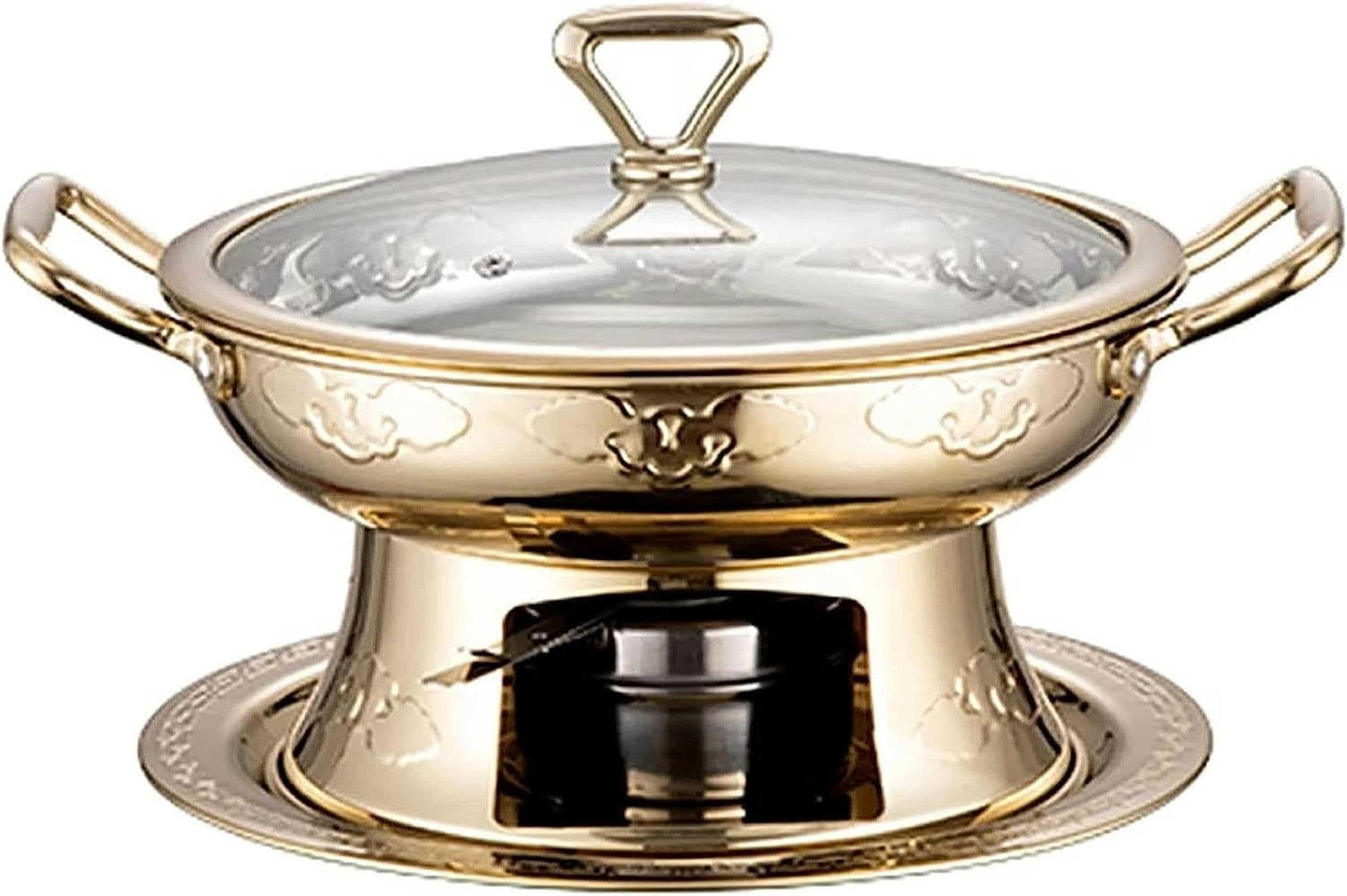 Hadecoll A Stainless Steel Round Household Chafing Dish, Chafer Catering Buffet Warming Container Set With Lcohol Furnace Nd Lid, For Restaurant Catering Parties Weddings Picnics,