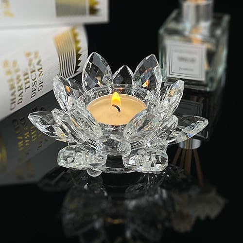 Miniatura 2 de Kolnlala Candelabro de cristal con flor de loto, candelabros de cristal para decoración de Navidad, hogar, boda, fiesta (limpio 1 unidad)