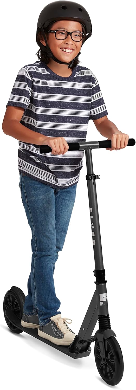 Flyer Kickstart Max, Radio Flyer Kick Scooter, Adjustable Handlebars & Foldable, Black Scooter 8+ Years, and up to 220 lbs