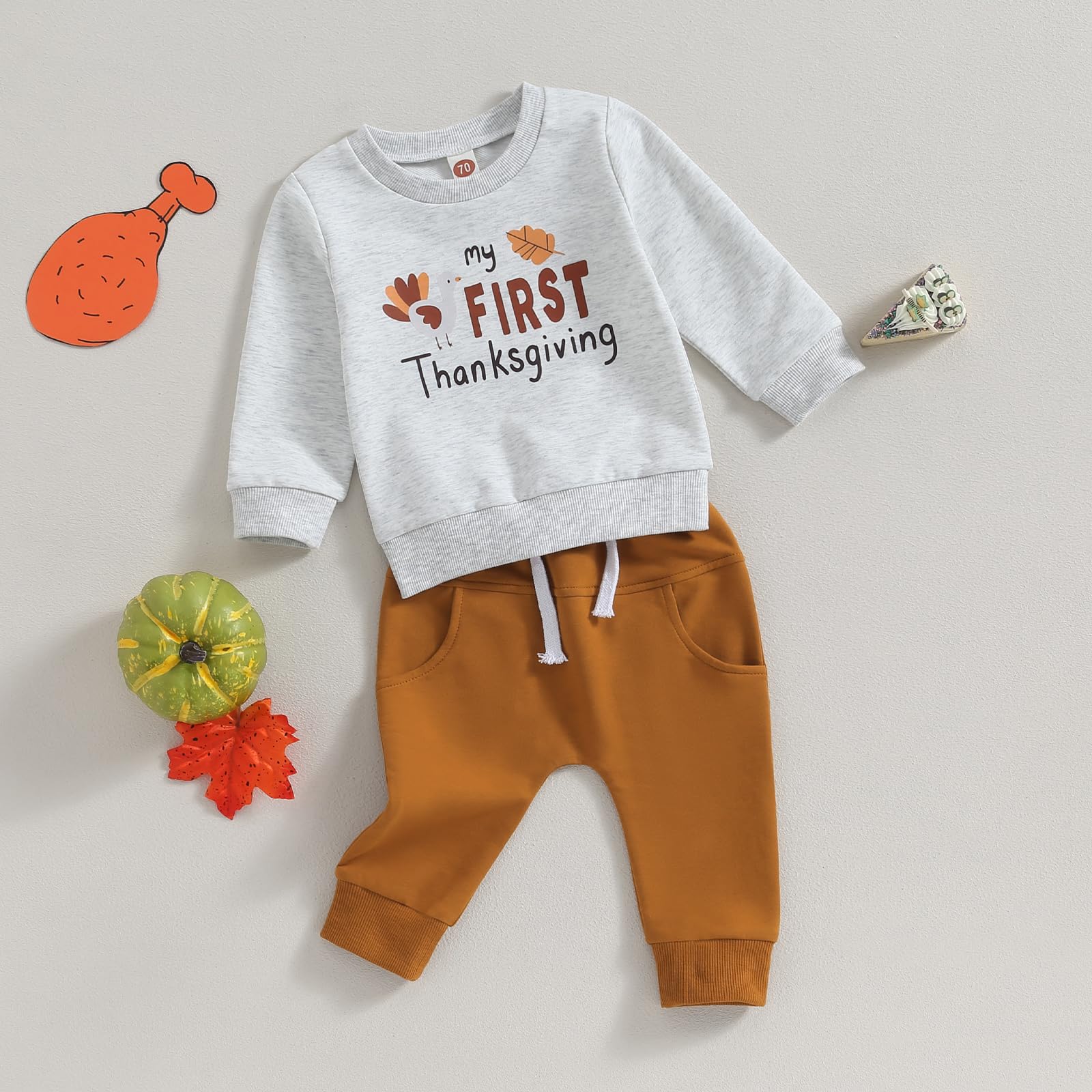 My First Thanksgiving - Conjunto de sudadera de manga larga con diseño de pavo para bebé, conjunto de pantalones deportivos para recién nacido, ropa de otoño