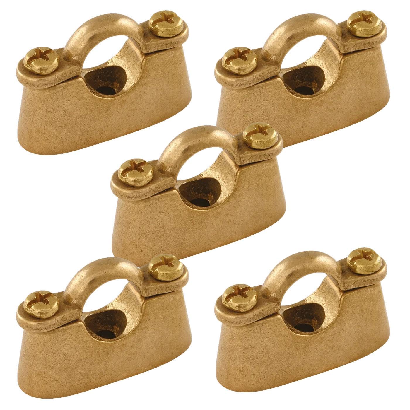5 x 22mm Hospital Brackets Cast Brass Screw-On Wall Pipe Clips