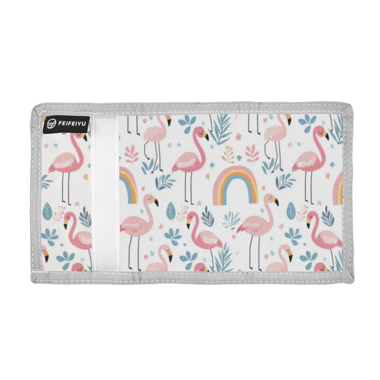 Wusikd Cartoon Flamingos Kids Wallet for Boys Girls Rainbows Toddler Trifold Wallet Novelty Wallet for Teens Women Men