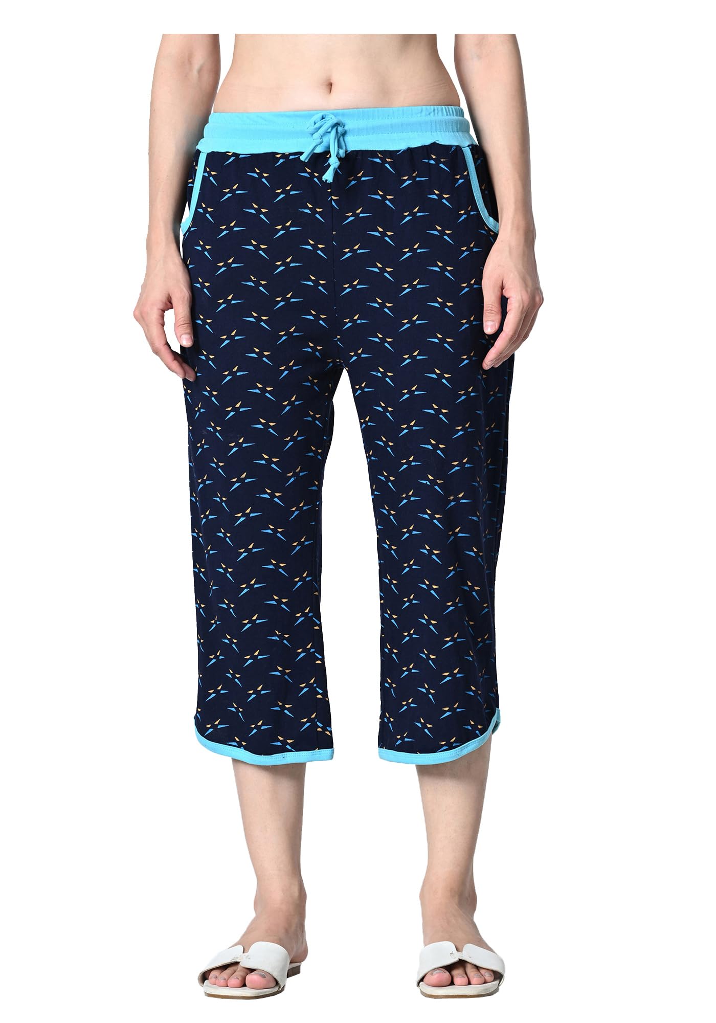 kayu Pack of 1 Women’s Cotton Printed Nightwear Capri with Both Side Pockets, Elastic Waist & Drawstring Nada, Soft Comfortable Sleepwear Capri Multicolor-picture-21