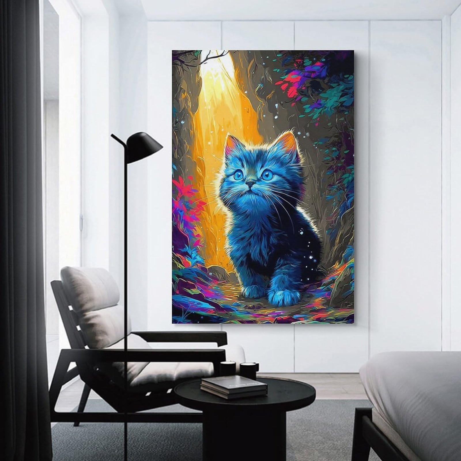Junmoney Unframe-Magical Forest Kitten Magical Forest Kitten Canvas Wall Decor 20X30inch(50X75cm), For Study, Office Or Focused Interiors, Wall Art That Adds Style To Work Areas