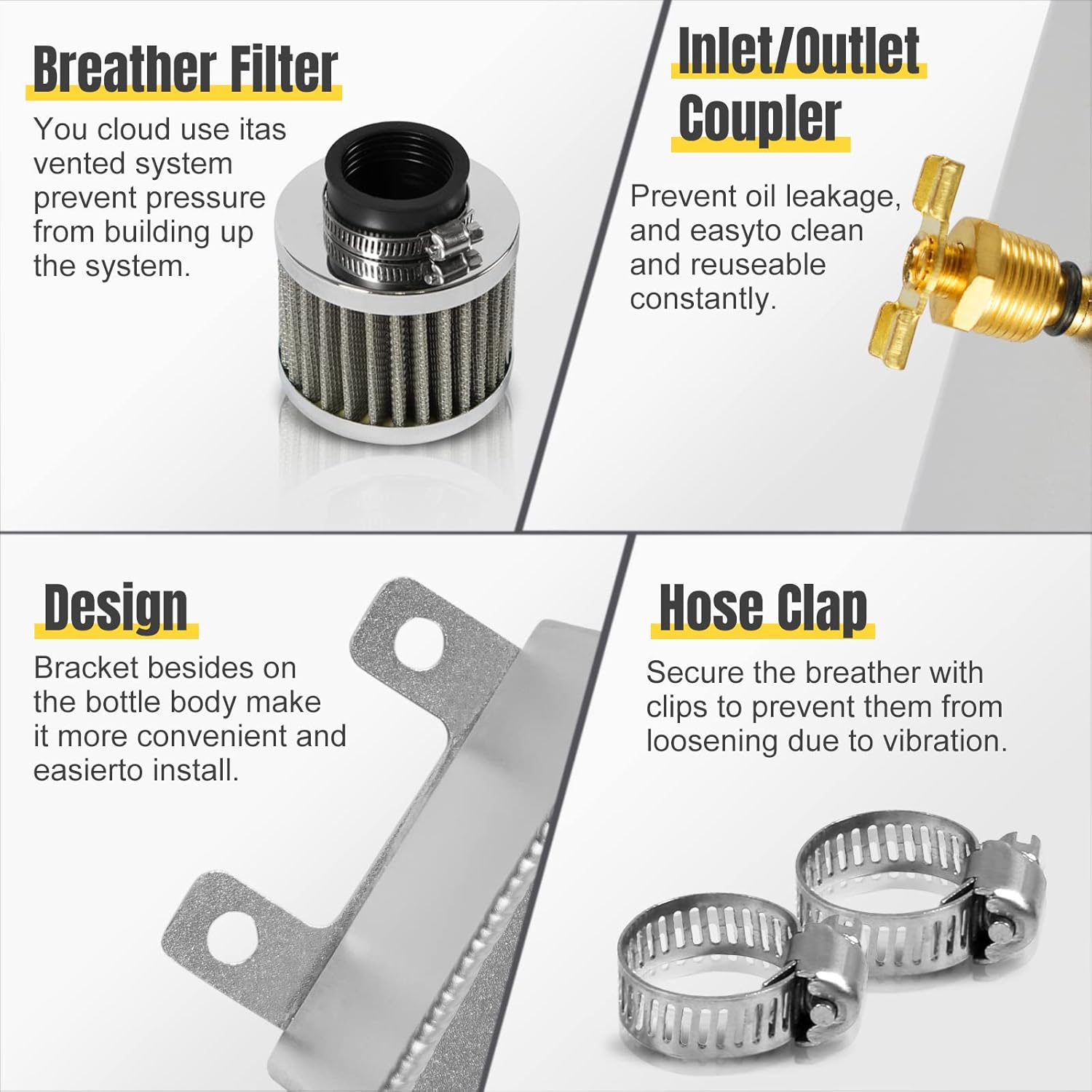 Universal Aluminum AN10 1.2L Twin Baffle Dual Filter Engine Oil Catch Can Tank With 2 Air Filters Oil Catch Reservoir Tank Can Breather Kit Silver