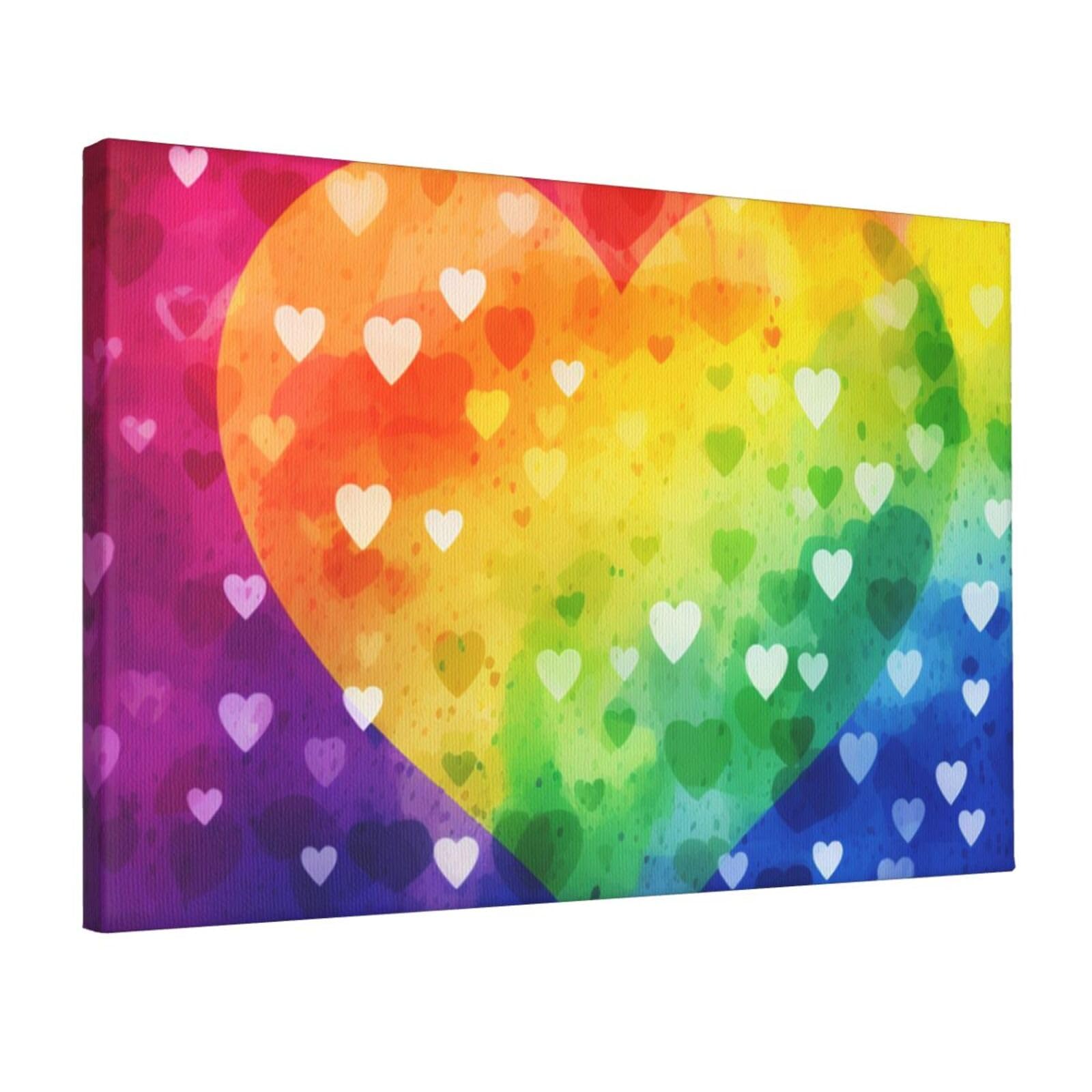 DWVTSLH Colorful Rainbow Love Heart Poster Paintings Canvas Wall Art Bedroom Prints Home Decor Hanging Picture Modern Home Artworks Aesthetic for Living Room Office Wall Decor 12x18in Unframed