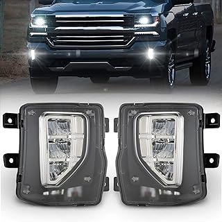 BUNKER INDUST LED Fog Lights Compitable for 2016 2017 2018 Chevy Silverado 1500, OEM Bumper Driving Fog lamp Kit,Chrome