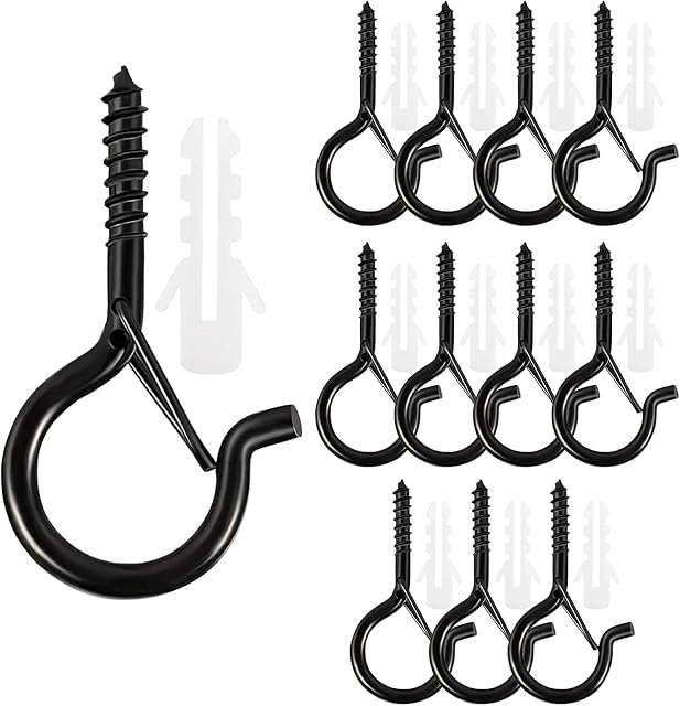 Cinvo 12 Pack String Light Hooks with Safety Buckle Ceiling Q Hanger Hooks 2.2 Inch Screw Hanging Hooks Easy Release Screw Wire Wall Plant Hooks Light Hangers for Outdoor Party and Festival Decoration