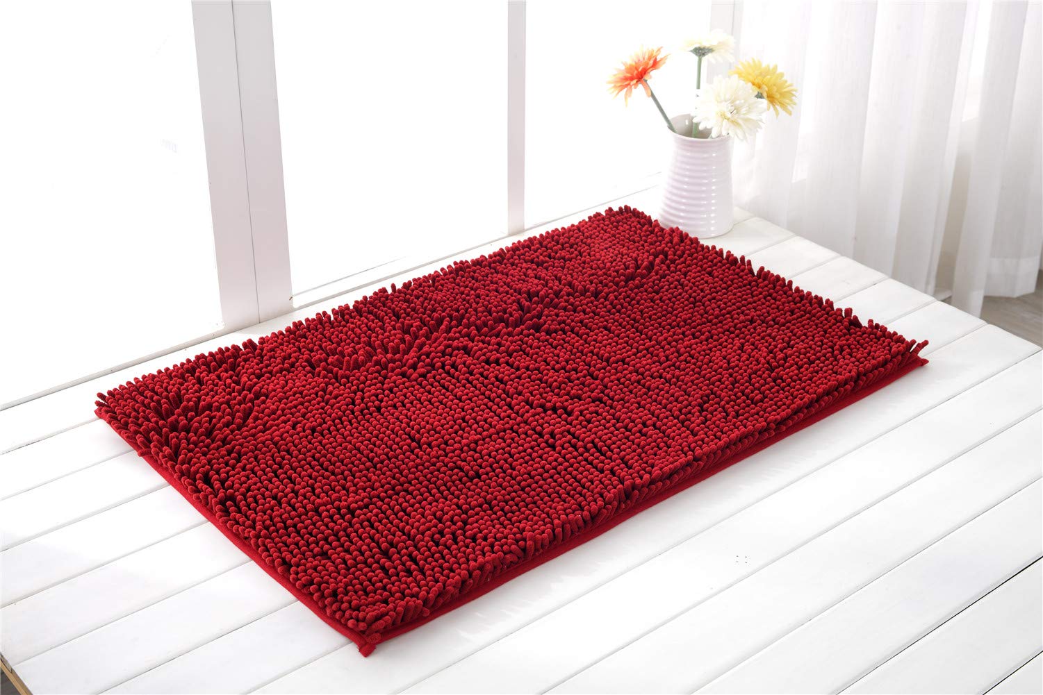 AIMECO Tappetino Da Bagno In Ciniglia Rosso Vino - 2 Pezzi 40x60 Cm - Antiscivolo E Morbido